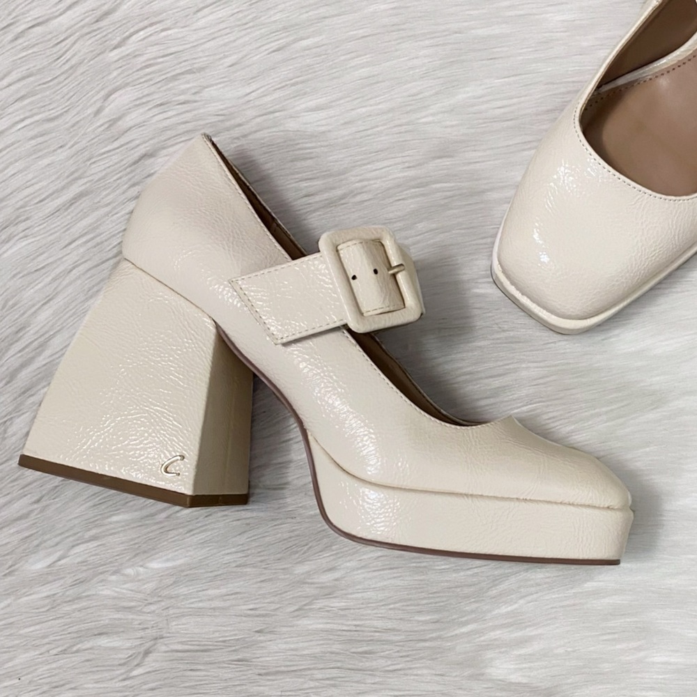 Sam Edelman Cream Block Heel Mary Jane Shoes